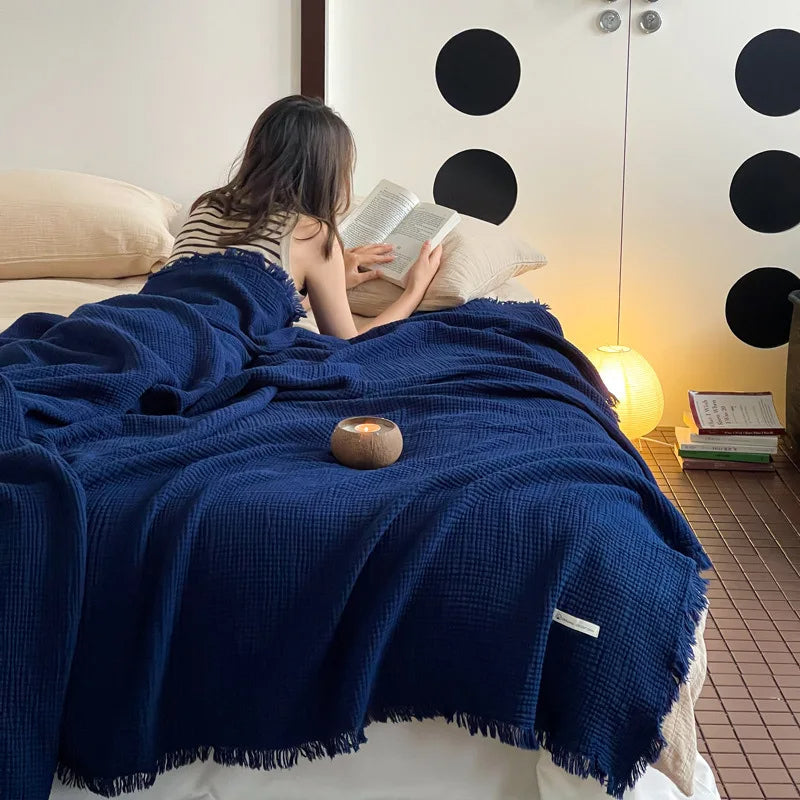 Crinkle Cotton Tassel Throw Blanket