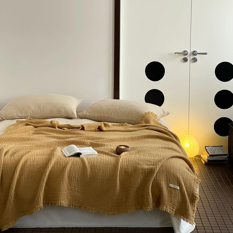 Crinkle Cotton Tassel Throw Blanket